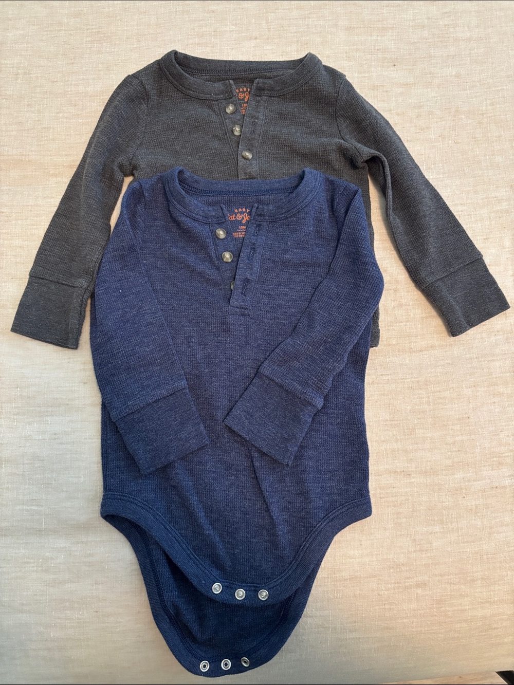 Cat & Jack Long-Sleeve Henley Waffle Knit Onesie - Navy and Charcoal